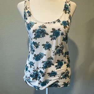White and Blue Fitted Floral Tank Top